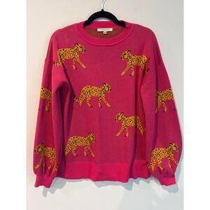 Astrologie Hot Pink Cheetah Print Long Sleeve Knit Sweater Women's Size M